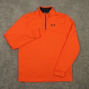 Under Armour Sweater Mens Medium Orange Solid Fleece Golf Quarter Zip Pullover